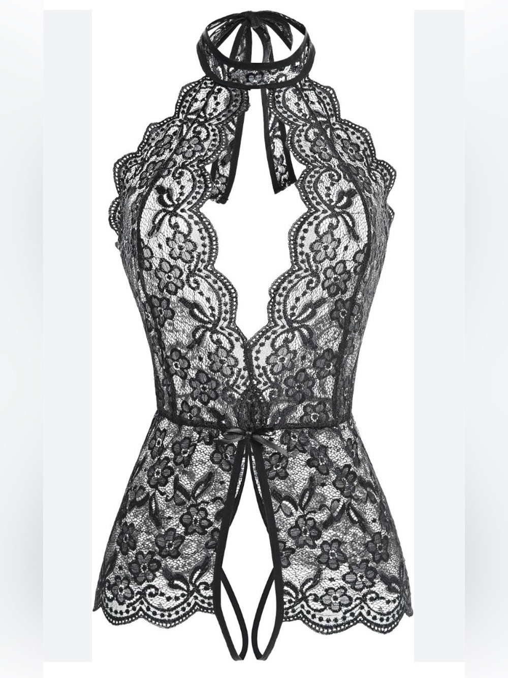 Black Floral Lace Halter Top